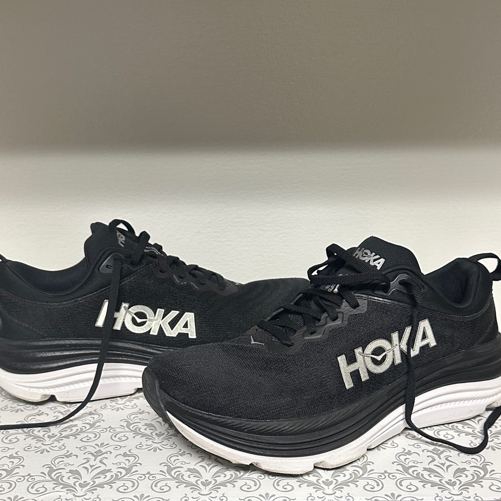 Hoka Black and White Athletic Sneakers
